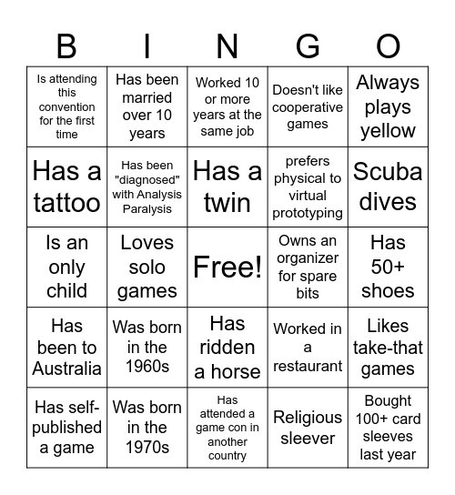 TTGDA Icebreaker Bingo Card