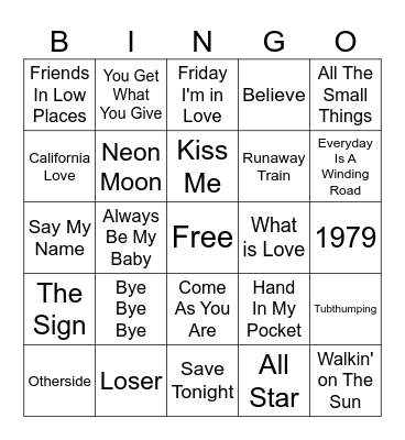 90's Hits 1 Bingo Card