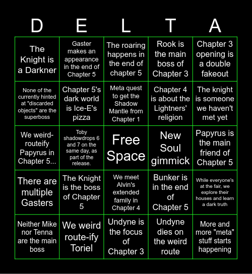 Deltarune Bingo Card
