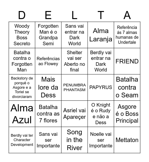 Deltarune Previsões do Cap. 5 Bingo Card