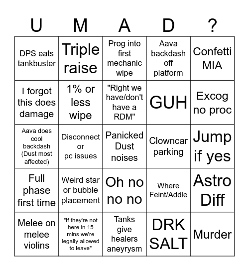 UMAD Bingo Card