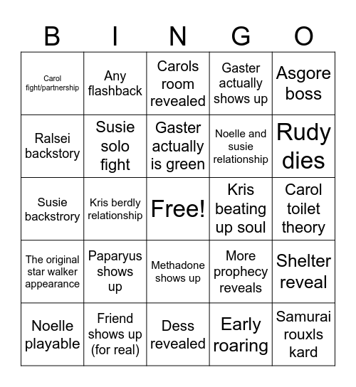 Deltarune ch.5 Bingo Card