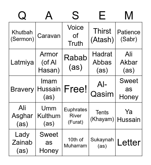 Ashura Bingo Card