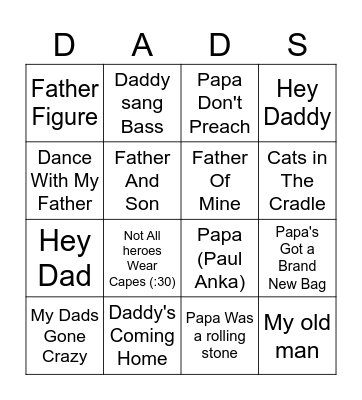 Fathers and Bingo Card