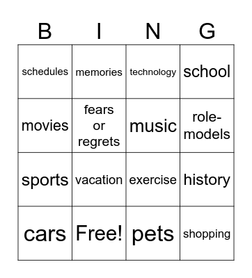 Small-Talk Game Bingo Card