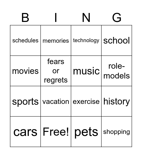 Small-Talk Game Bingo Card