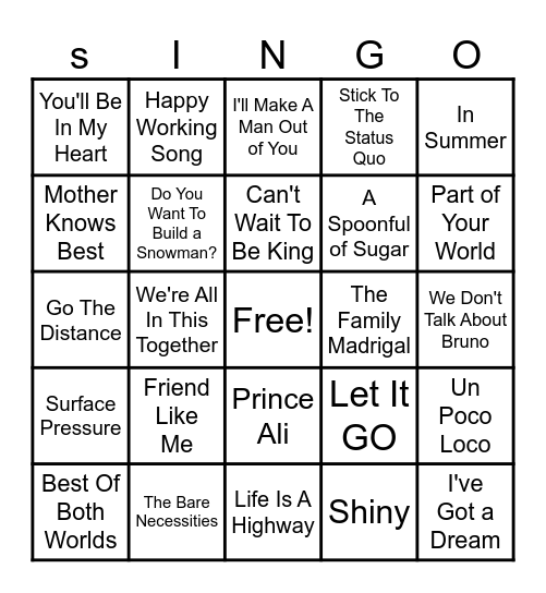 DisneyjavK Bingo Card