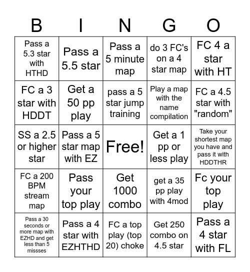 Osu Bingo Card
