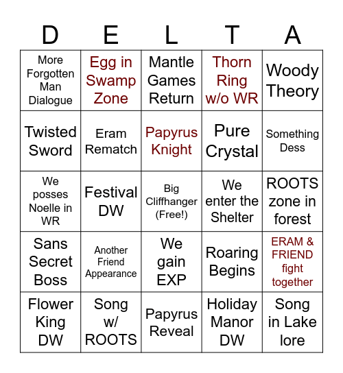 Deltarune Chapter 5 Bingo Card