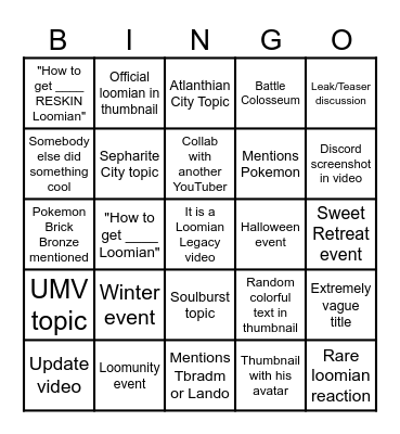 LeArmenti Loomian Legacy Videos Bingo Card
