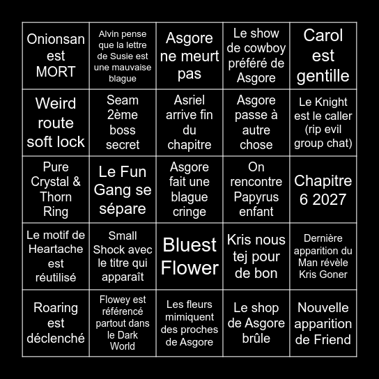 Deltarune Chapitre 5 Bingo Card