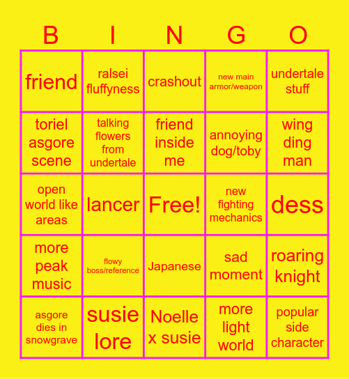 Deltarune chapter 5 bingo Card