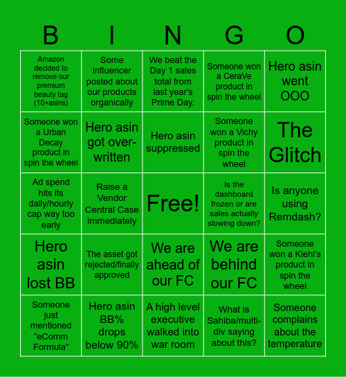 Prime Day Bingo Card