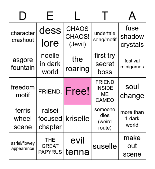 DELTARUNE FIELD OF PINK AND GOLD Bingo Card
