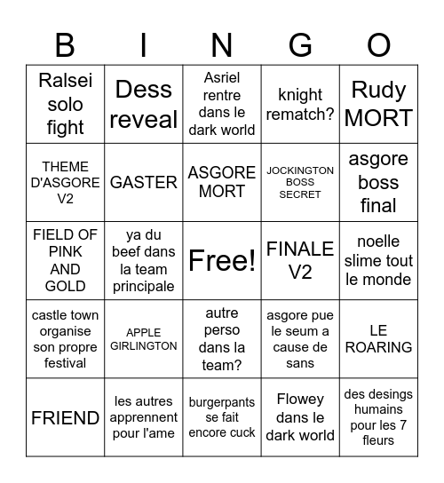 DELTARUNE LE CHAPITRE 5 (FR FR) Bingo Card