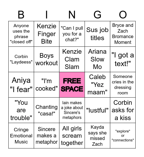 S8E18 Bingo Card