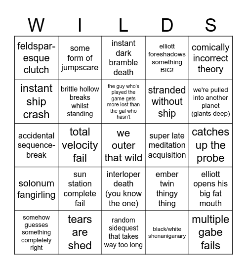 OUTER Bingo Card