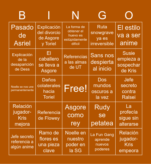 DELTARUNE CHAPTER 5 TOMORROW Bingo Card