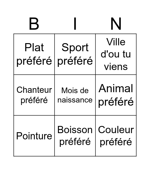 Untitled Bingo Card