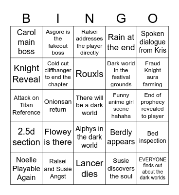 Deltarune Ch5 Bingo Card