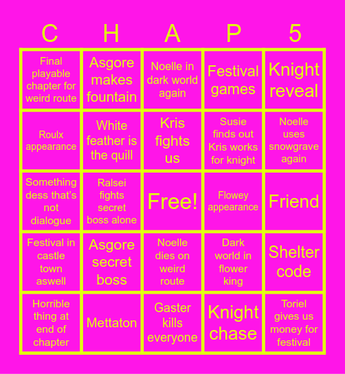Deltarune Chapter 5 Bingo Card