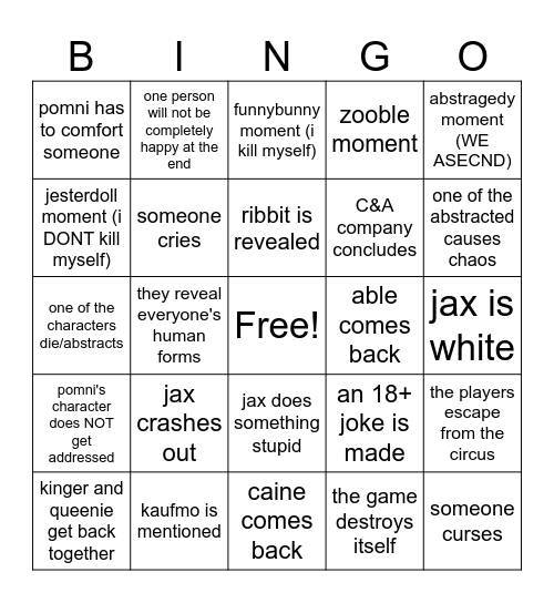 THE TADC FINALE PREDICTIONS Bingo Card