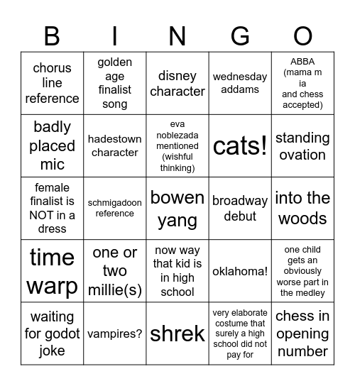 jimmy awards! Bingo Card