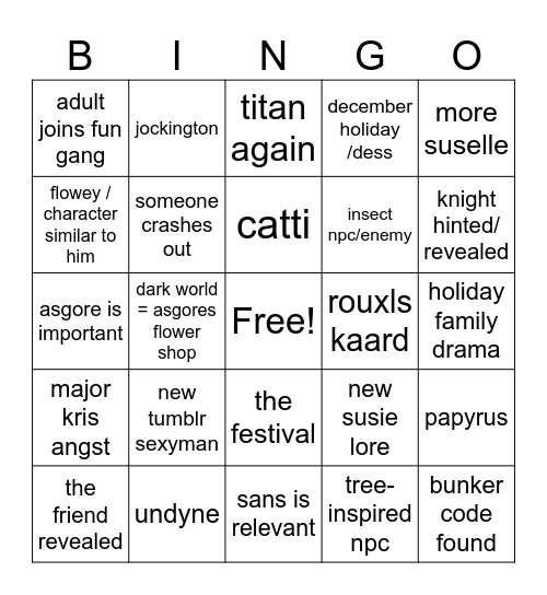 deltarune chapter 5 Bingo Card