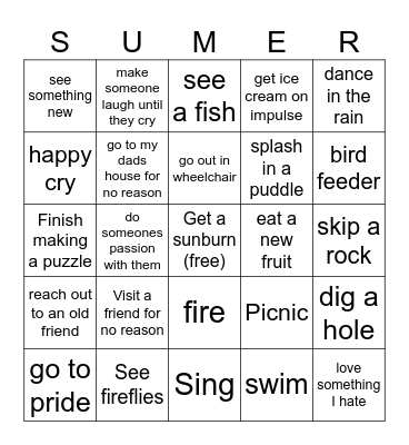 Summer Bingo Card