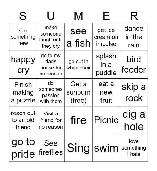 Summer Bingo Card