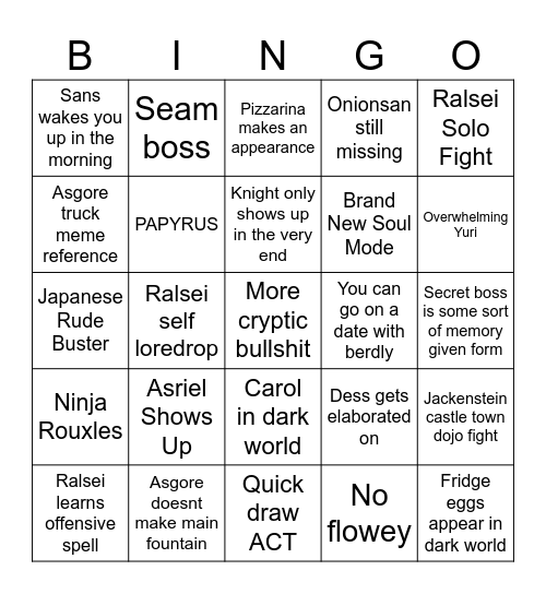 Deltarune Chapter 5 Bingo Card