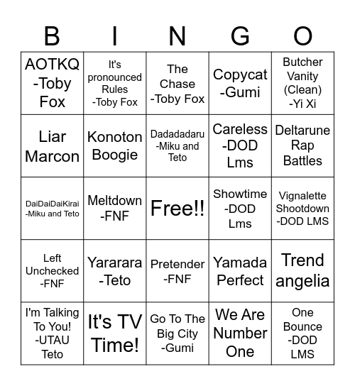 Fav Songs? Bingo Card