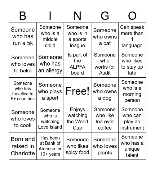 Mid-Year Networking Bingo Card