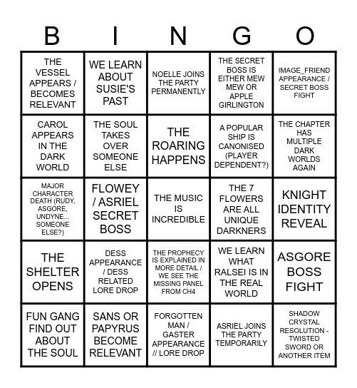 DELTARUNE CHAPTER 5 BINGO Card