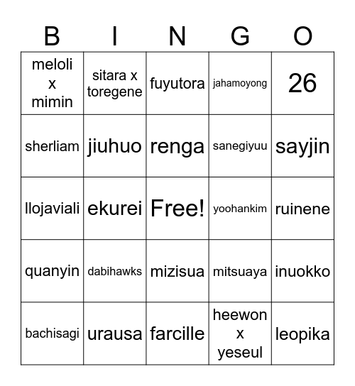 zee's ship bingo !!! Bingo Card