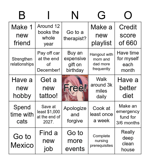 2027 Goals and Wants Bingo Card