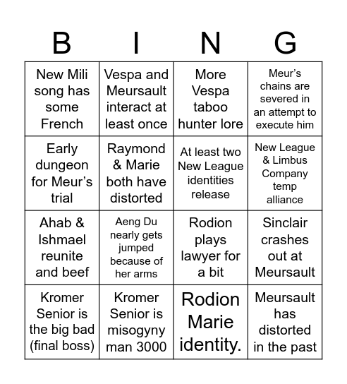canto 10 pre-teaser 1 Bingo Card