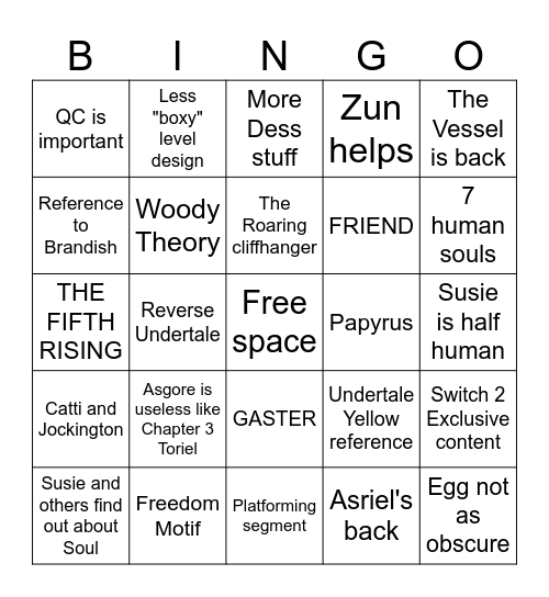 Deltarune Chapter 5 Bingo Card