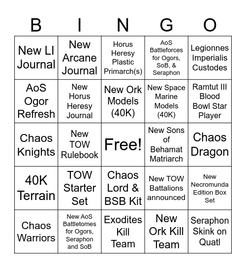 Summer Preview 2026 Bingo Card