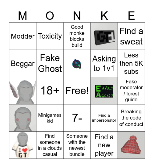 Gorilla tag bingo Card