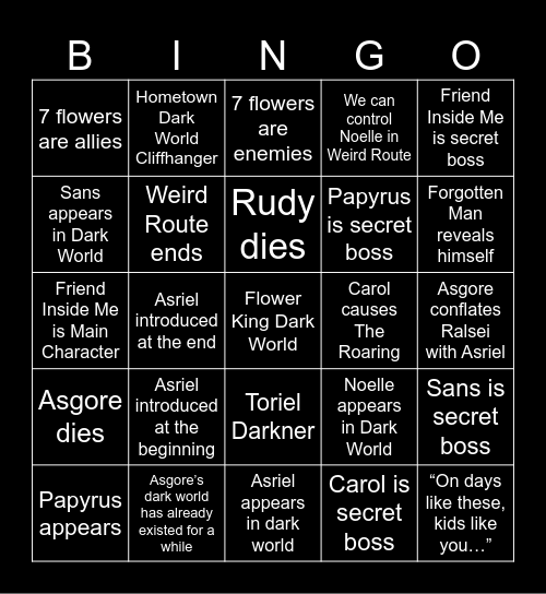 Ian’s Deltarune Chapter 5 Bingo Card