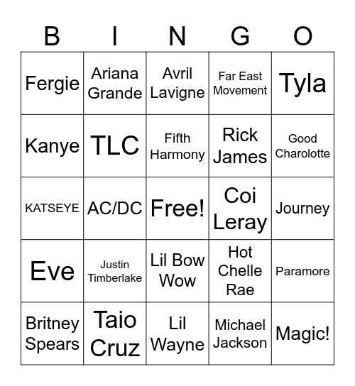 Pop Purri Bingo Card