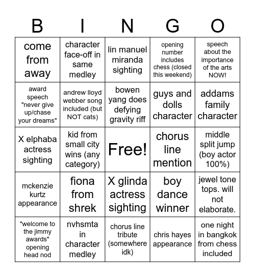 jimmy awards mbingo Card