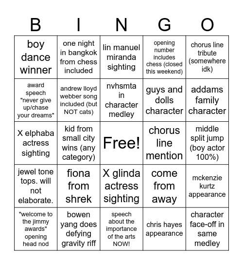 jimmy awards mbingo Card