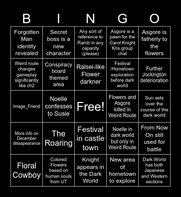 Deltarune Chaper 5 Bingo Card