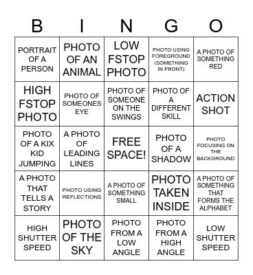 PHOTO BINGO Card