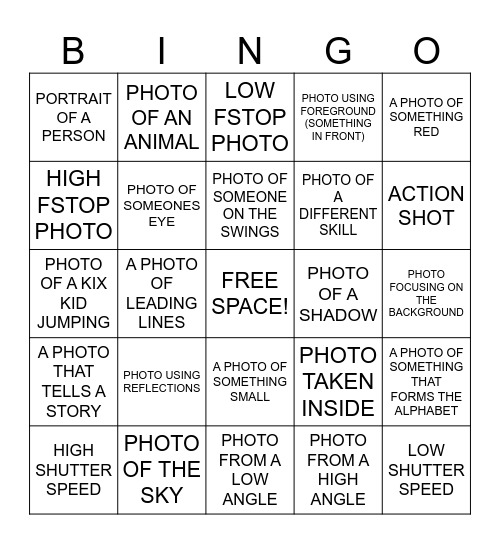 PHOTO BINGO Card