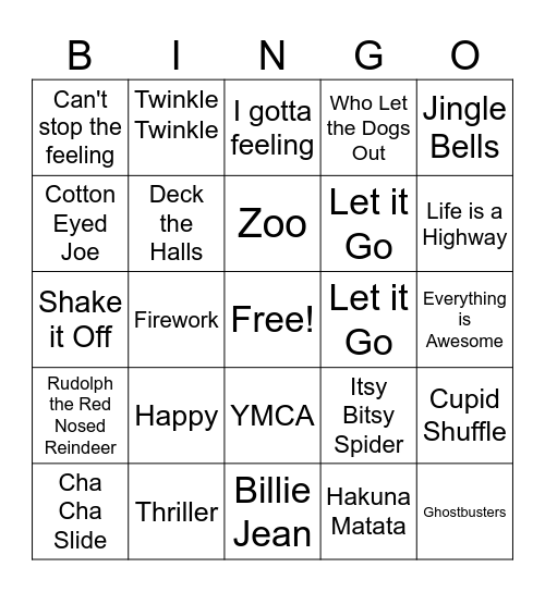 Song Bingo! Bingo Card