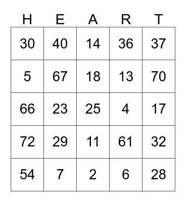 Valentine's Bingo Card