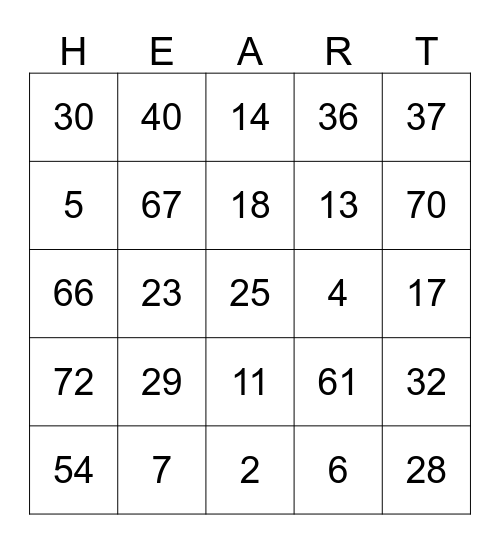 Valentine's Bingo Card